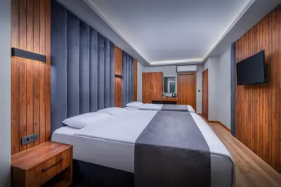 a bedroom with a large bed and a television at Elite Port Hotel Istanbul Airport in Arnavutköy