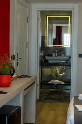 a bathroom with a sink and a mirror at Linda Port Hotel in Istanbul