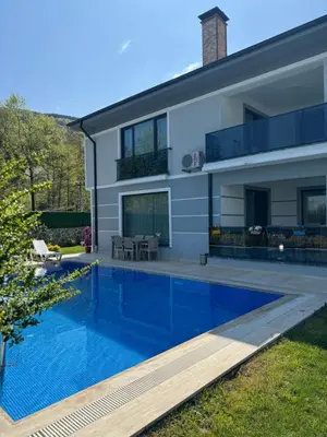 a house with a swimming pool in front of it at Sapanca Villa Dereiçi in Sapanca