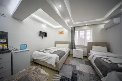 a bedroom with two beds and a tv in it at Amida Family apart in Istanbul