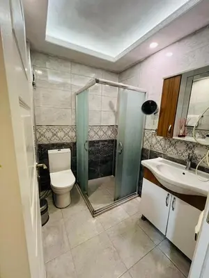 a bathroom with a shower and a toilet and a sink at Bona apart in Istanbul