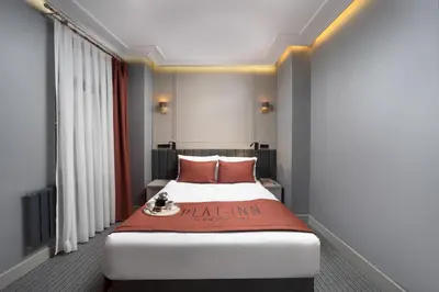 a bedroom with a large bed with red pillows at Union Hotel Plat Inn -Special Category in Istanbul