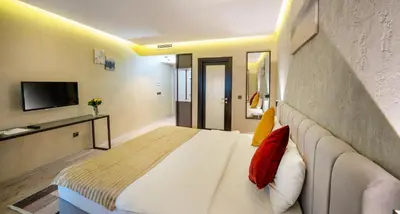 a hotel room with a large bed and a television at Orya Hotel in Istanbul