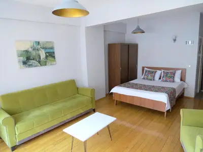 a hotel room with a bed and a couch at Istanberry - Vanilla Apartments in Istanbul