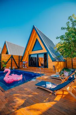 a house with a swimming pool and a house at Ginza Bungalov Sapanca in Sapanca