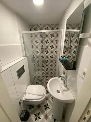 a small bathroom with a toilet and a sink at 24 BOUTİQUE HOTEL in Istanbul
