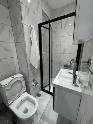 a bathroom with a toilet and a sink and a shower at CEM Apart in Istanbul