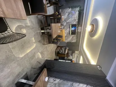 an overhead view of a kitchen with a counter top at Öz Dünya Suites Apartment in Istanbul
