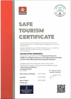 a permit for a state tourism certificate with a red stripe at Grand Hotel Seferoğlu in Istanbul