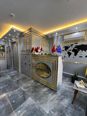 a room with a fireplace with a map on the wall at TAKSİM LARİSSA RESİDENCE in Istanbul