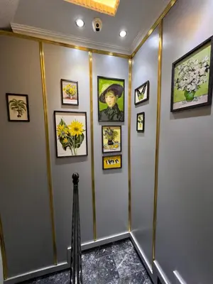 a hallway with paintings and pictures on the walls at TAKSİM LARİSSA RESİDENCE in Istanbul