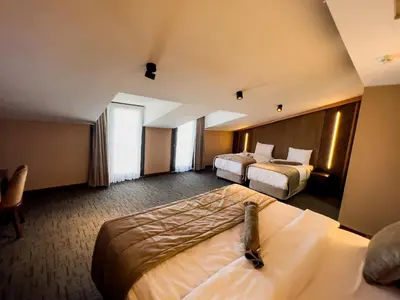 a hotel room with two beds and a window at THE PARK HOTEL in Istanbul