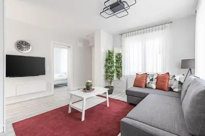 a living room with a couch and a table at Bright Private Modern 2BD1Bath Bebek Gem! #247 in Istanbul