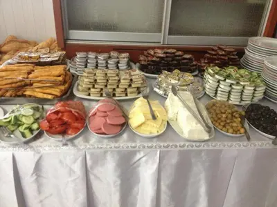 a table with many different types of food on it at Hotel Star Park in Istanbul