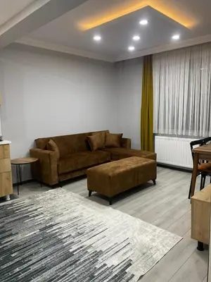 a living room with a couch and a rug at Ozn Suit Airport Hotel in Arnavutköy