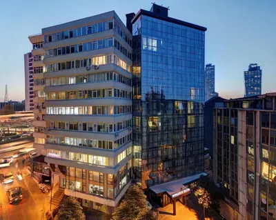 an aerial view of a tall building in a city at White Monarch Hotel in Istanbul