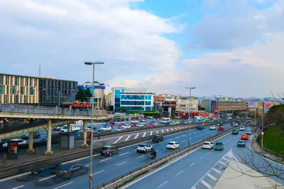 a busy highway in a city with cars on it at B'İSTANBUL HOTEL in Istanbul
