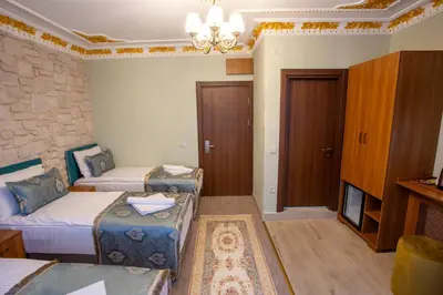 a hotel room with two beds and a tv at Sayina Hotel in Istanbul