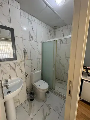 a bathroom with a toilet and a sink and a shower at Armoni City Otel Kadıköy in Istanbul