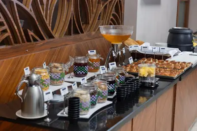 a buffet with a lot of desserts and drinks at Anemon Bursa Otel in Bursa