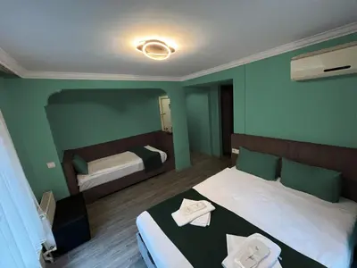 a bedroom with two beds with green walls at Le Safran in Istanbul