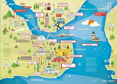 a map of munich with sights and landmarks at Historical comfy flat in Beyoğlu tophane, galata in Istanbul