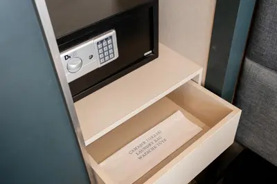 a microwave in a box in a room at The Row Suites Taksim in Istanbul
