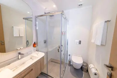 a bathroom with a shower and a toilet at The Public Ortakoy in Istanbul