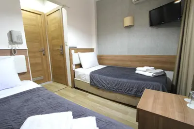 a hotel room with two beds and a television at Metrohill Hotel in Istanbul
