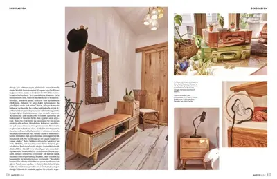 a magazine page with a bedroom with a bed and a mirror at Boheme House with Bathtub & Terrace in Istanbul