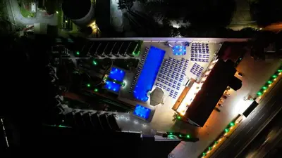 an overhead view of a building with christmas lights at AQUA MARINN SPA&WELLNESS in Yalova