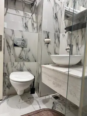 a bathroom with a toilet and a sink at Taksim Cetinkaya Suite in Istanbul