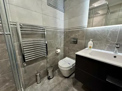 a bathroom with a toilet and a sink and a shower at Bomonti 42 Suites in Istanbul