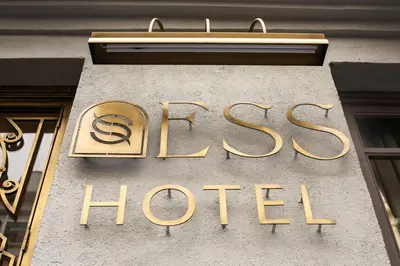 a sign for a sales hotel on a building at Ess Hotel in Istanbul
