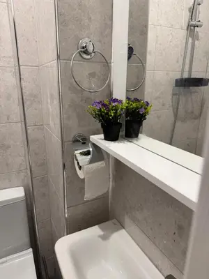 a bathroom with a shower and a toilet and flowers at Jasmin in Istanbul