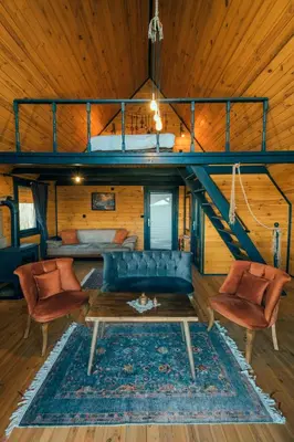 a living room with a couch and a bunk bed at Sapanca Kırsal Silence in Sapanca