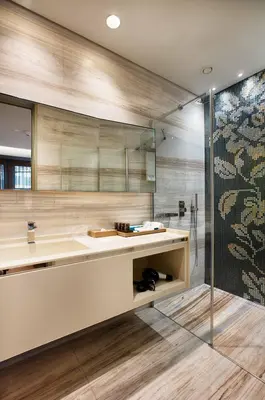 a bathroom with a sink and a shower at Fer Hotel in Istanbul
