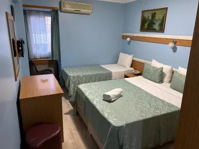 a room with two beds and a table and a chair at Hotel Oz Villa in Istanbul