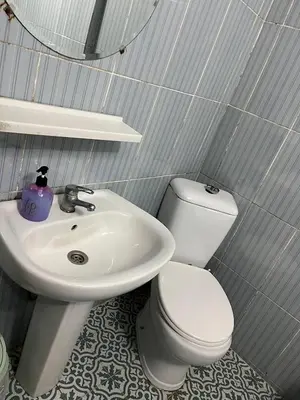 a bathroom with a white toilet and a sink at Çiğdem Motel Pansiyon & PUB in Termal