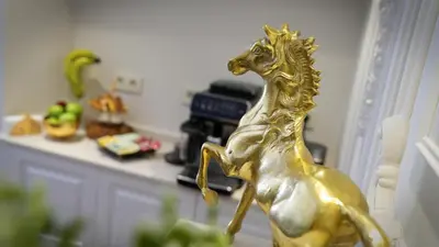a gold statue of a horse in a kitchen at Gaia Suites Istanbul in Istanbul
