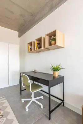 an office with a black desk and a chair at Gorgeous Bright Cool 1BD Residence Views! #359 in Istanbul