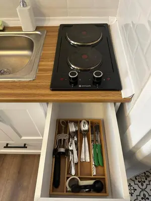 a stove top in a drawer in a kitchen at Yellowhouse Room 3 in Istanbul