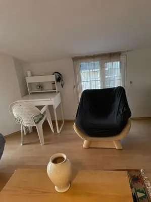 a living room with a chair and a table at Villa Elegance in Kocaeli