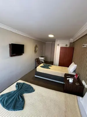 a hotel room with two beds and a flat screen tv at Hotel Metropol 1 in Istanbul