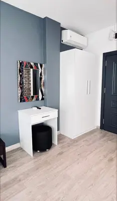 a bathroom with a white desk and a mirror at Galata studio in Istanbul