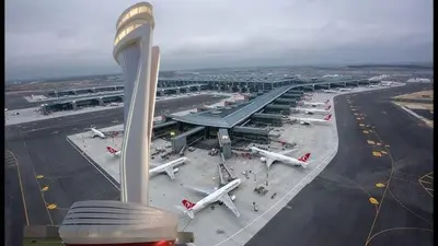 a view of an airport with airplanes parked on the runway at BZN Airport Hotel in Arnavutköy
