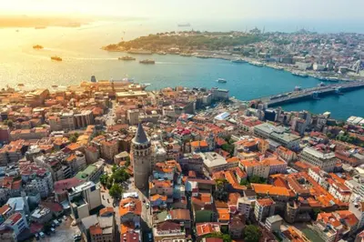 an aerial view of a city next to the water at Stunning Apartment Near Metro - Değirmen 64 in Istanbul