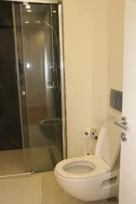 a bathroom with a toilet and a shower at Lovely One Bedroom Appartment-530 in Istanbul