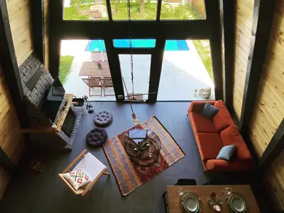 an overhead view of a living room with a couch at Bonte Sapanca in Feyziye