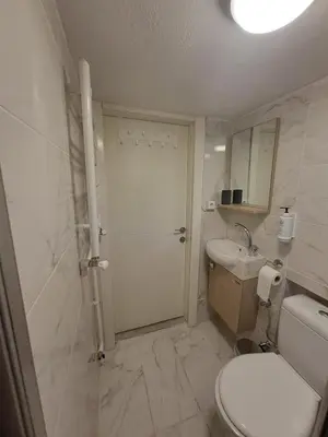 a white bathroom with a toilet and a sink at Tumer House Sultanahmet in Istanbul